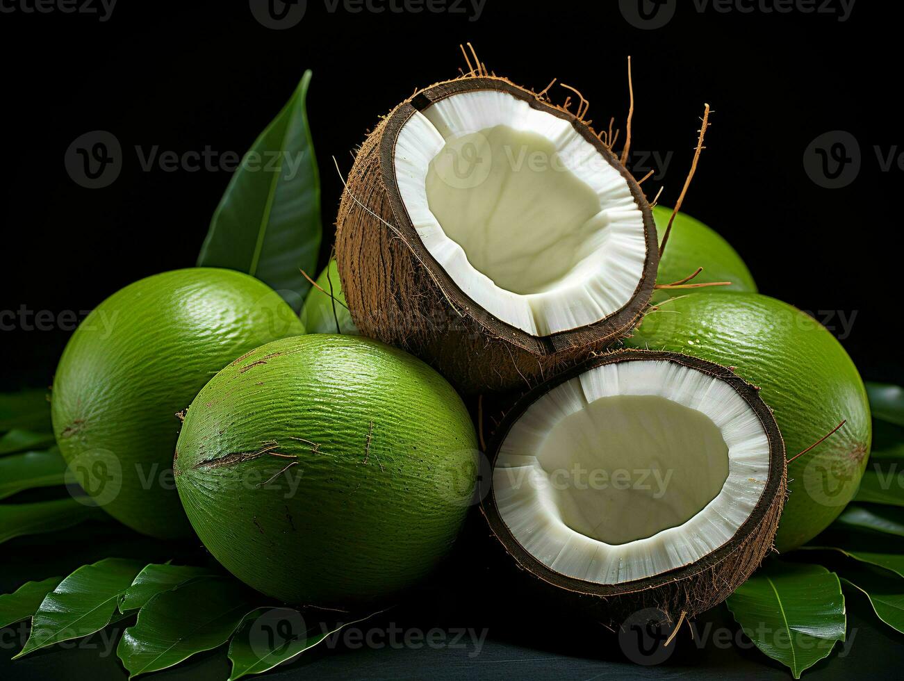 AI generated Fresh Green Coconut. Young Coconut Pieces. Generative AI photo