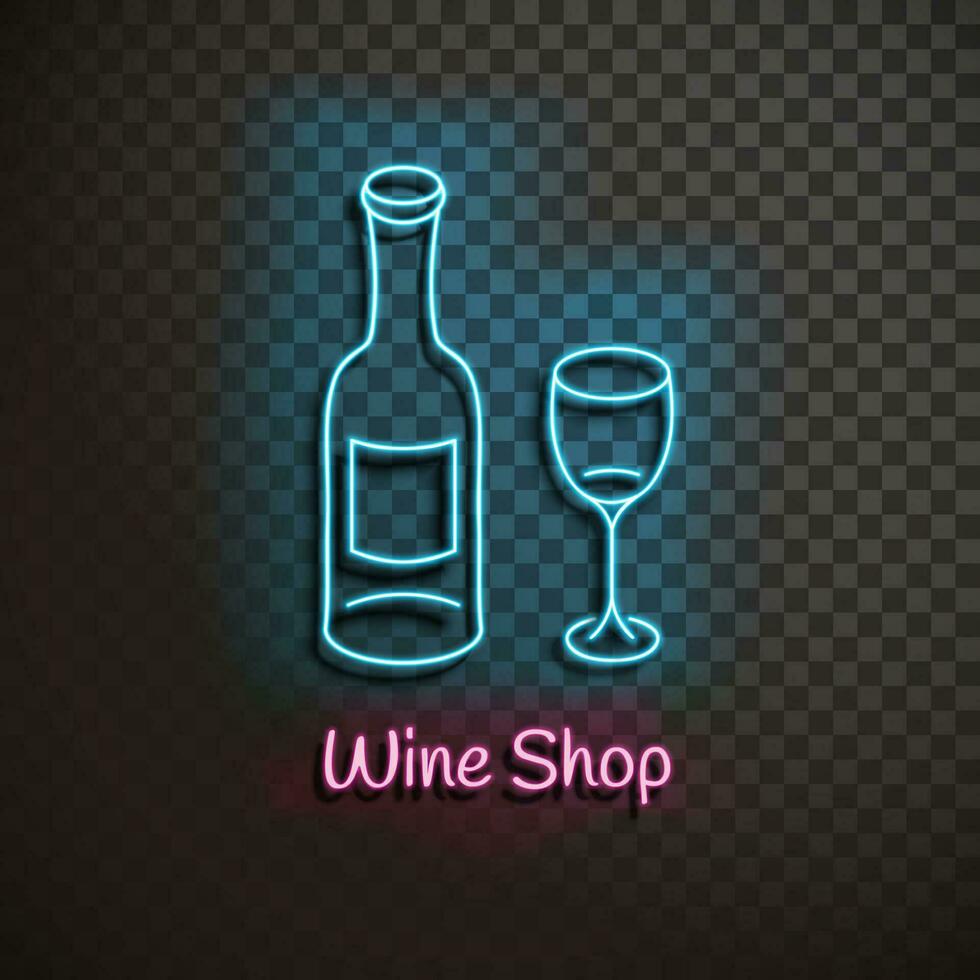 vino tienda. neón azul signo. ligero bandera. vector ilustración