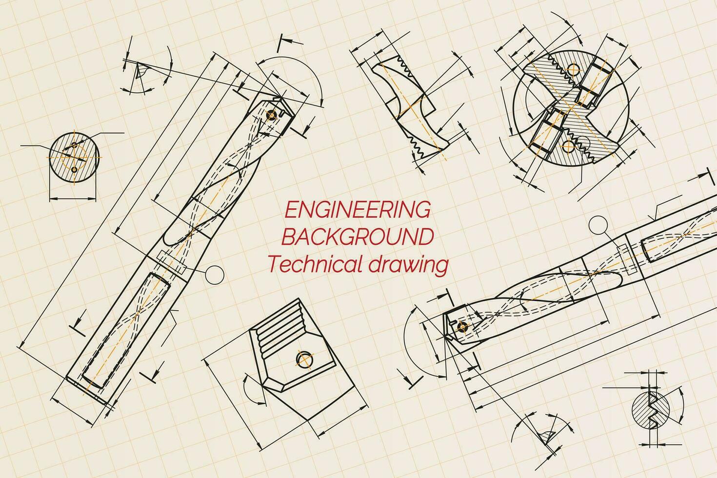 mecánico Ingenieria dibujos en azul antecedentes. perforar herramientas, taladrador. técnico diseño. cubrir. Plano. vector ilustración