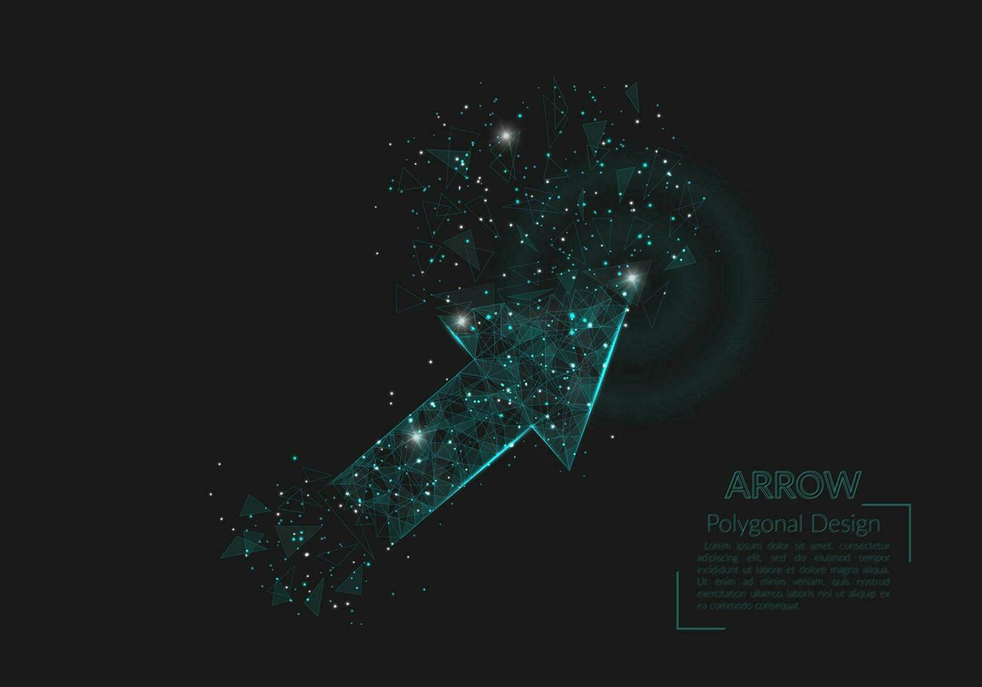 Abstract isolated image of arrow. Polygonal illustration looks like stars in the blask night sky in spase or flying glass shards. Digital design for website, web, internet vector