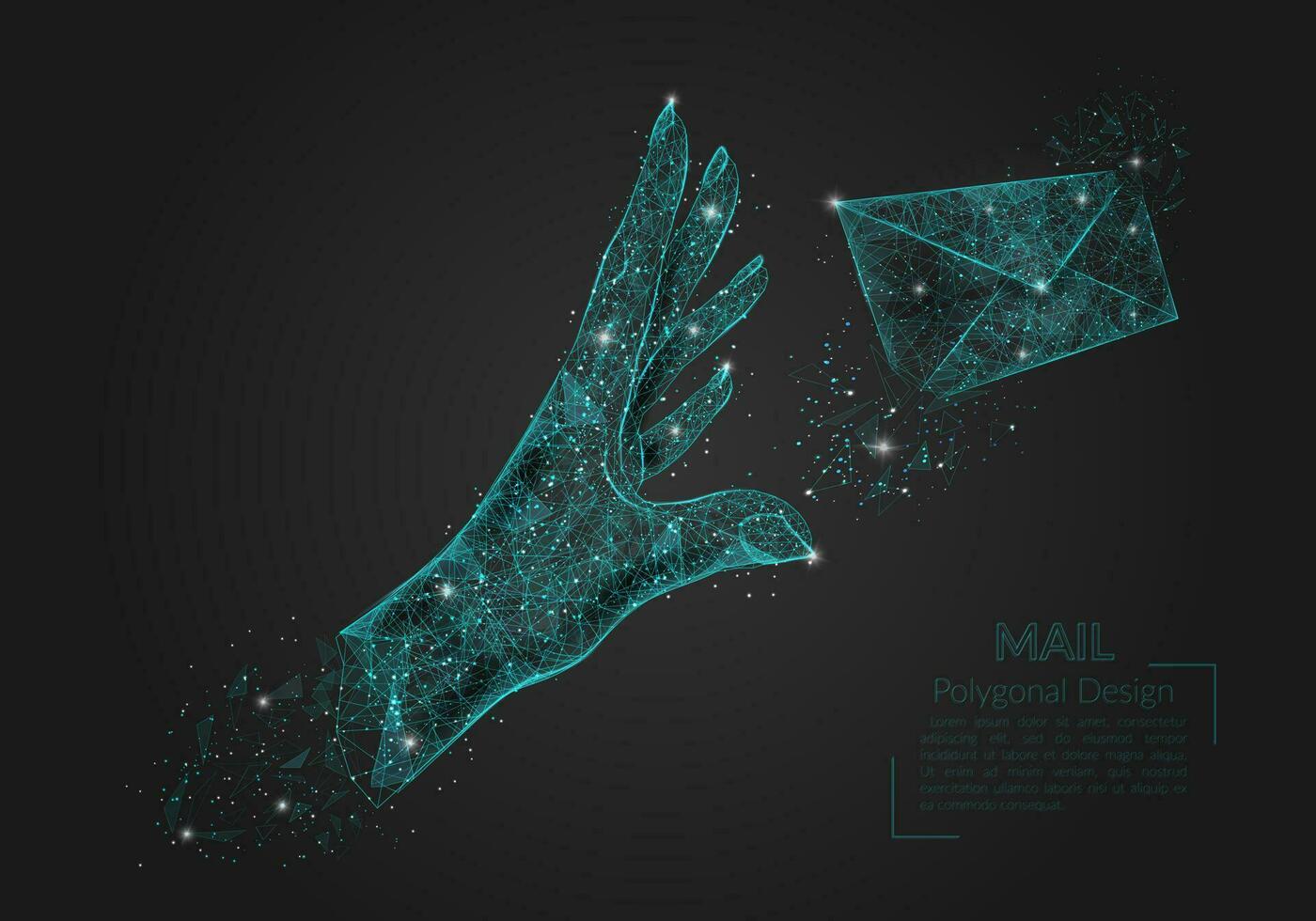 resumen aislado imagen de humano mano enviando carta. poligonal ilustración mira me gusta estrellas en el en blanco noche cielo en spase o volador vaso fragmentos digital diseño para sitio web, web, Internet vector