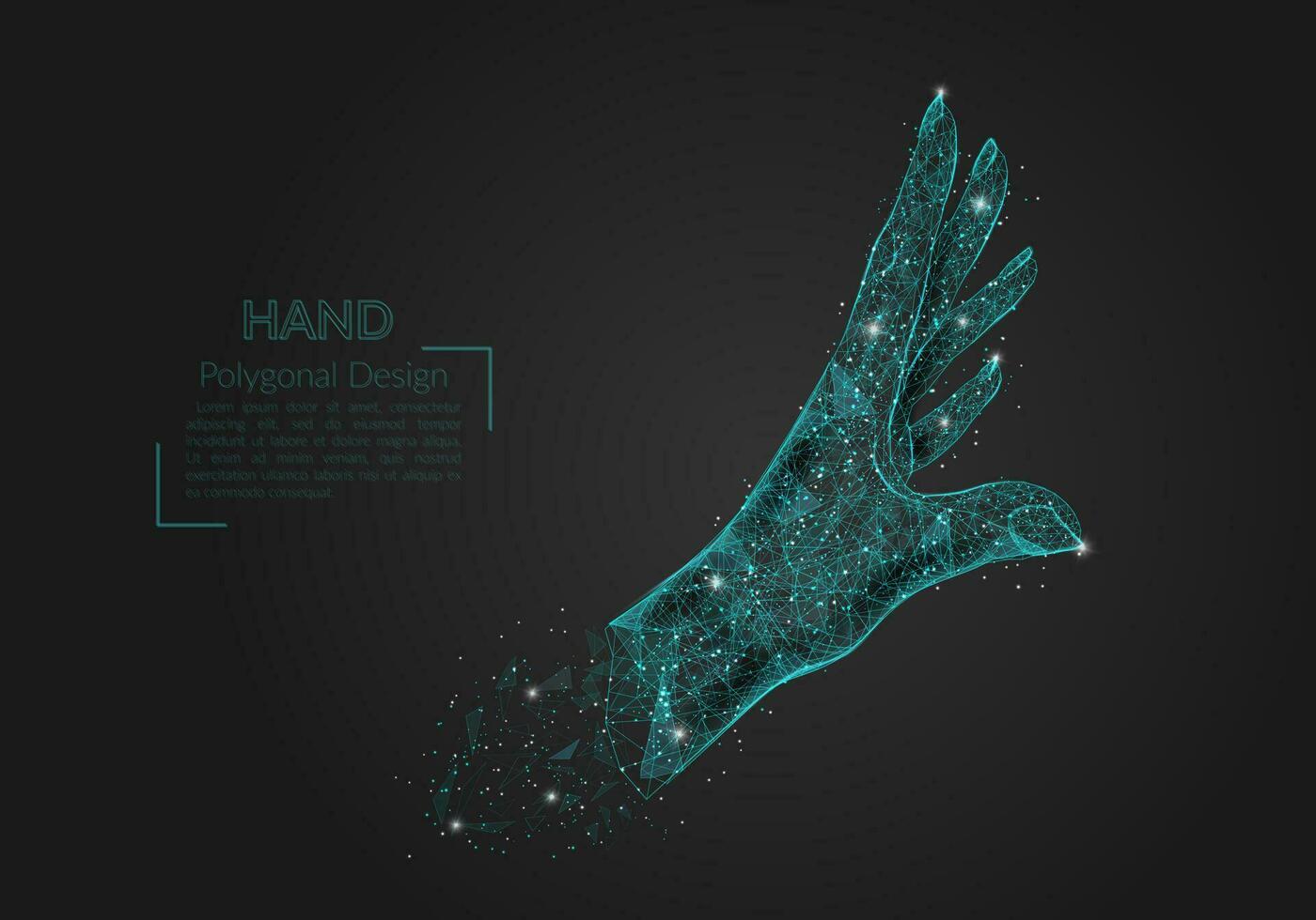 Abstract isolated image of human palm. Polygonal illustration looks like stars in the blask night sky in spase or flying glass shards. Digital design for website, web, internet vector