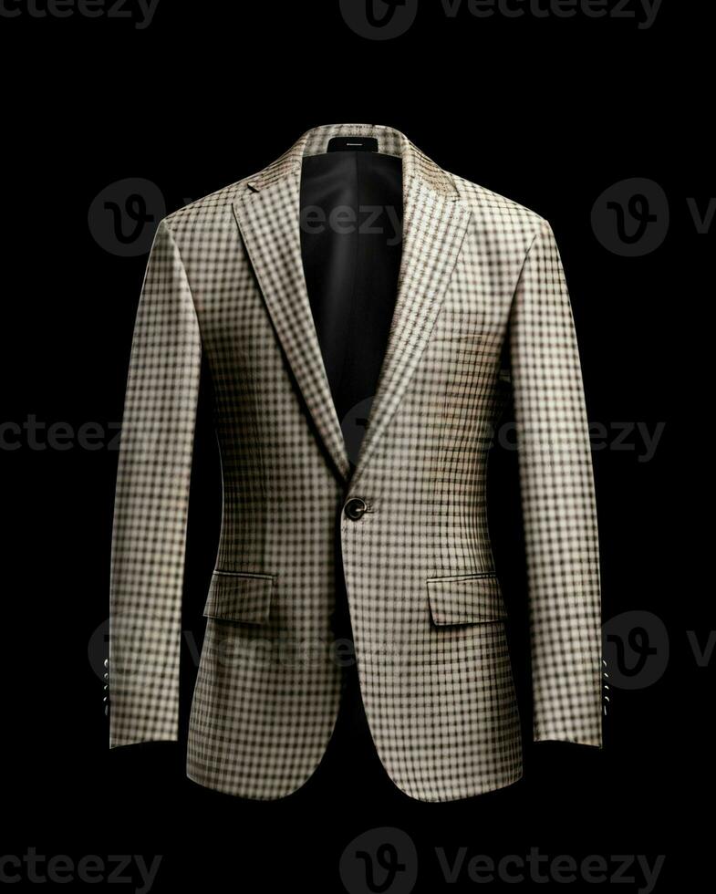 AI generated Elegant Beige Men's Suit with Gingham Motif Isolated on Black Background. Generative AI photo