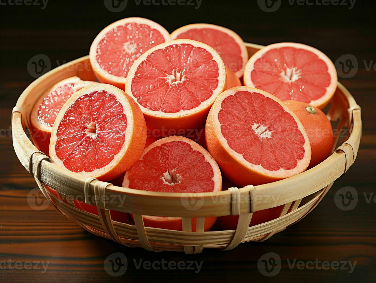 AI generated Sliced Fresh Grapefruits with Water Droplets. Pomelo Fruits. Generative AI photo