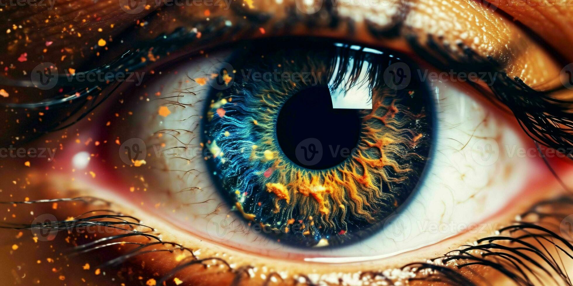 AI generated Close Up View of the Eye with the Universe inside. Generative AI photo