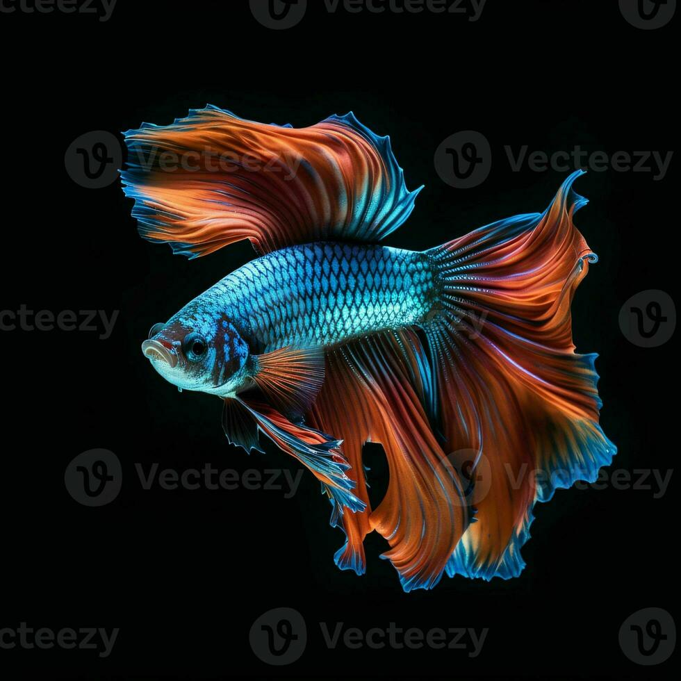AI generated Beautiful Siamese Fighting Fish. Close Up of Betta Fish Isolated on Black Background. Generative AI photo