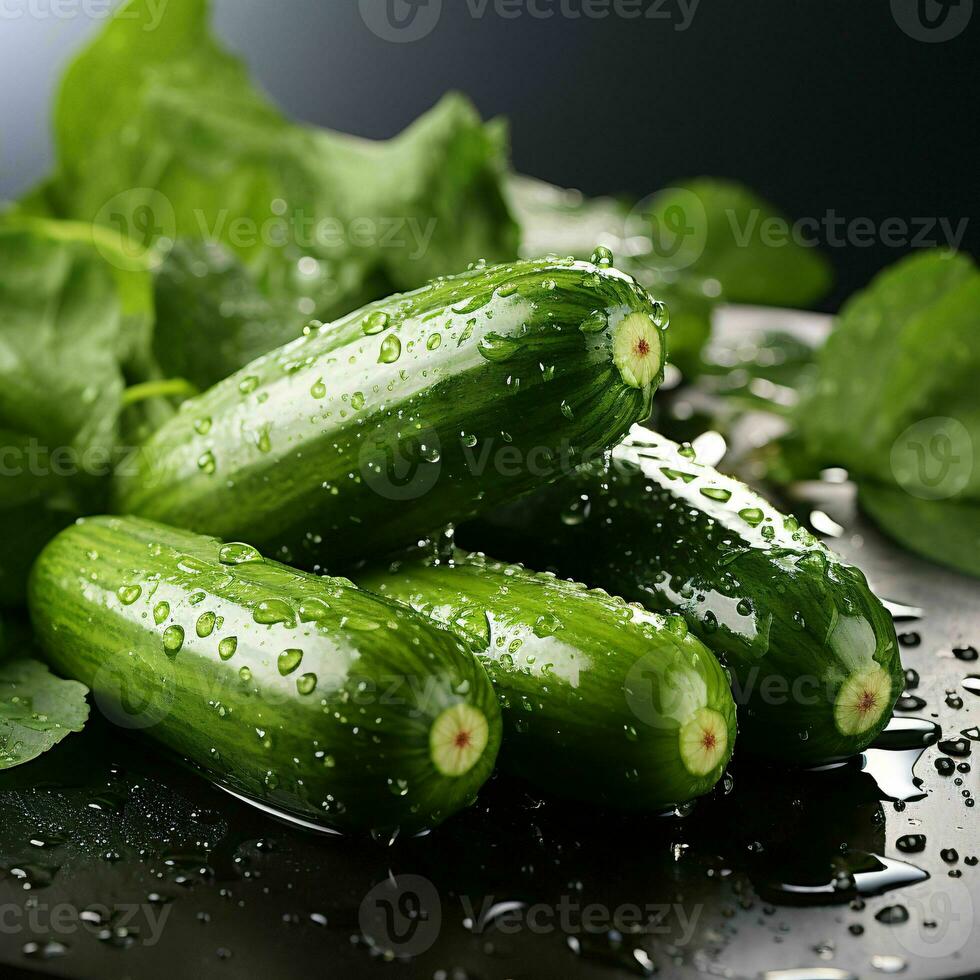 AI generated Fresh Cucumber with Water Droplets. Generative AI photo