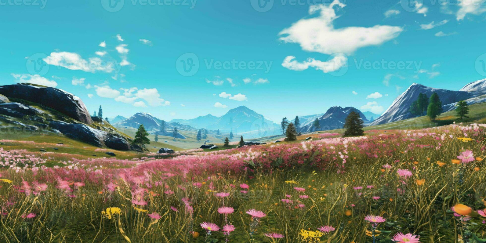 AI generated Beautiful Flowers Meadow Landscape. Flower Field. Generative AI photo