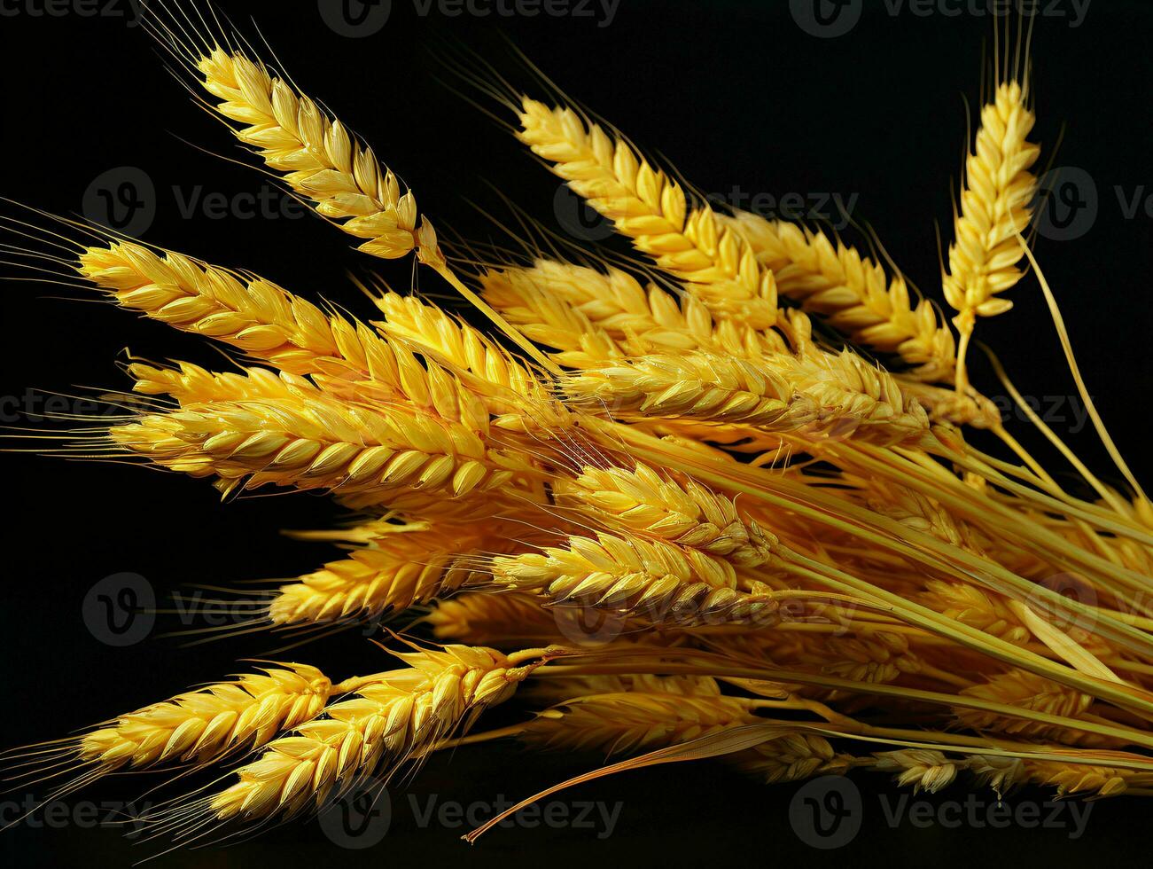 AI generated Yellow Wheat Ears Isolated on Black Background. Wheat Grains. Generative AI photo