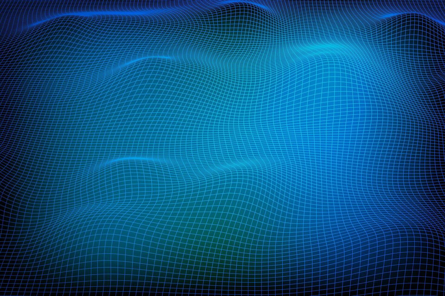 Abstract vector wireframe landscape background. 3D futuristic mesh mountains. 80s Retro illustration. Cyberspace technology valleys