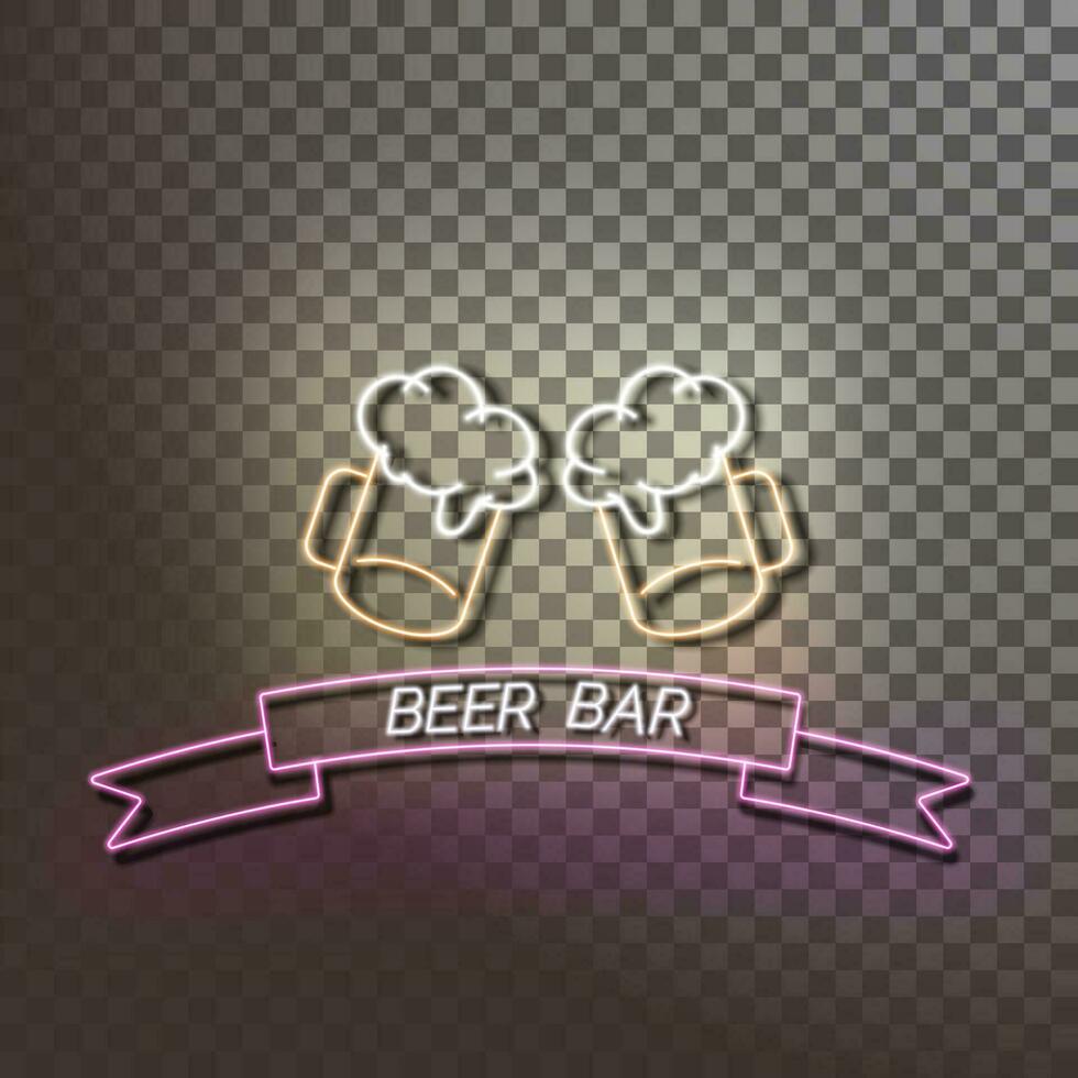 cerveza bar neón ligero bandera. naranja y rosado signo. decorativo realista retro elemento para web diseño vector ilustración.