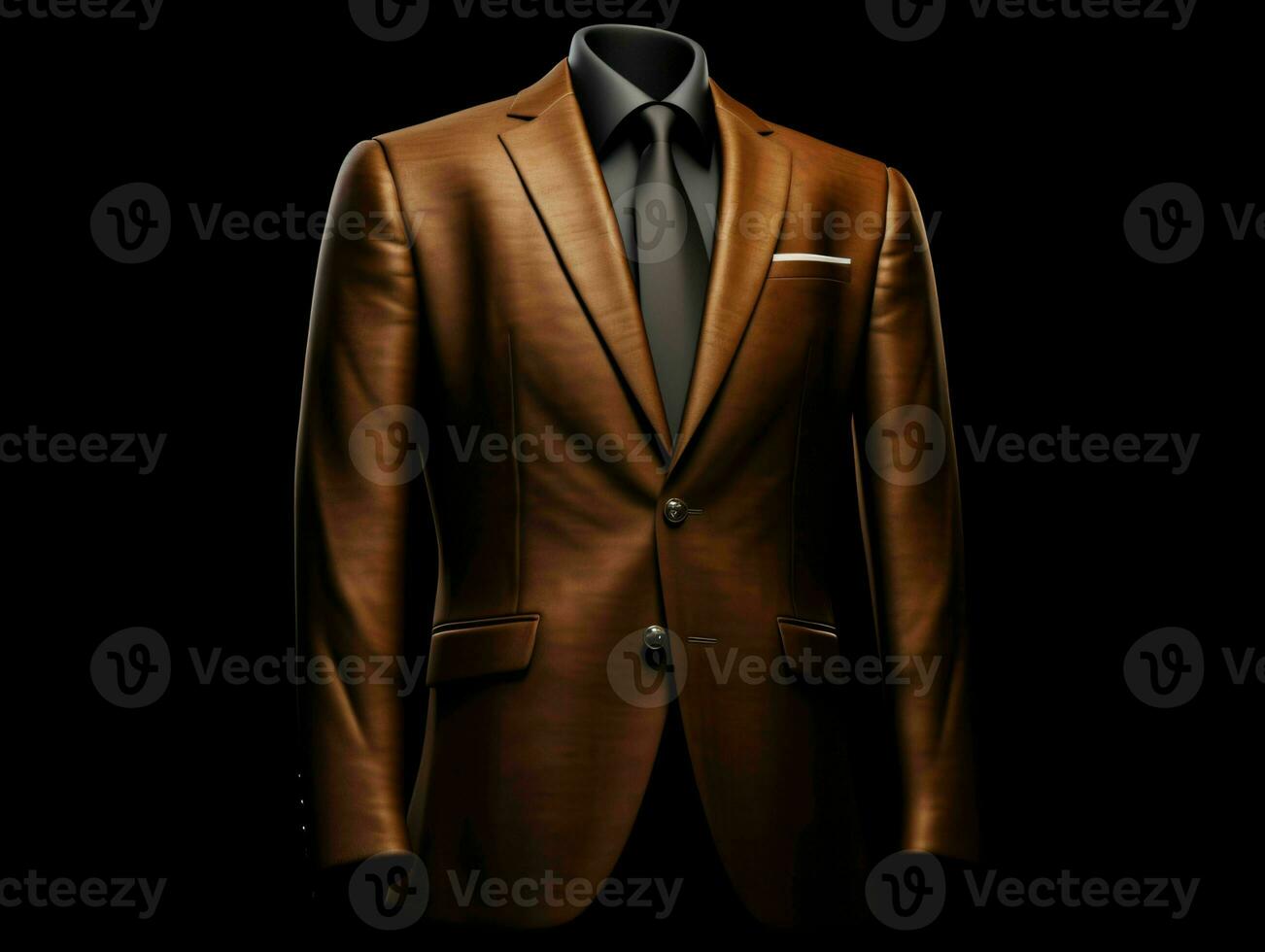 AI generated Elegant Brown Men's Suit Isolated on Black Background. Generative AI photo