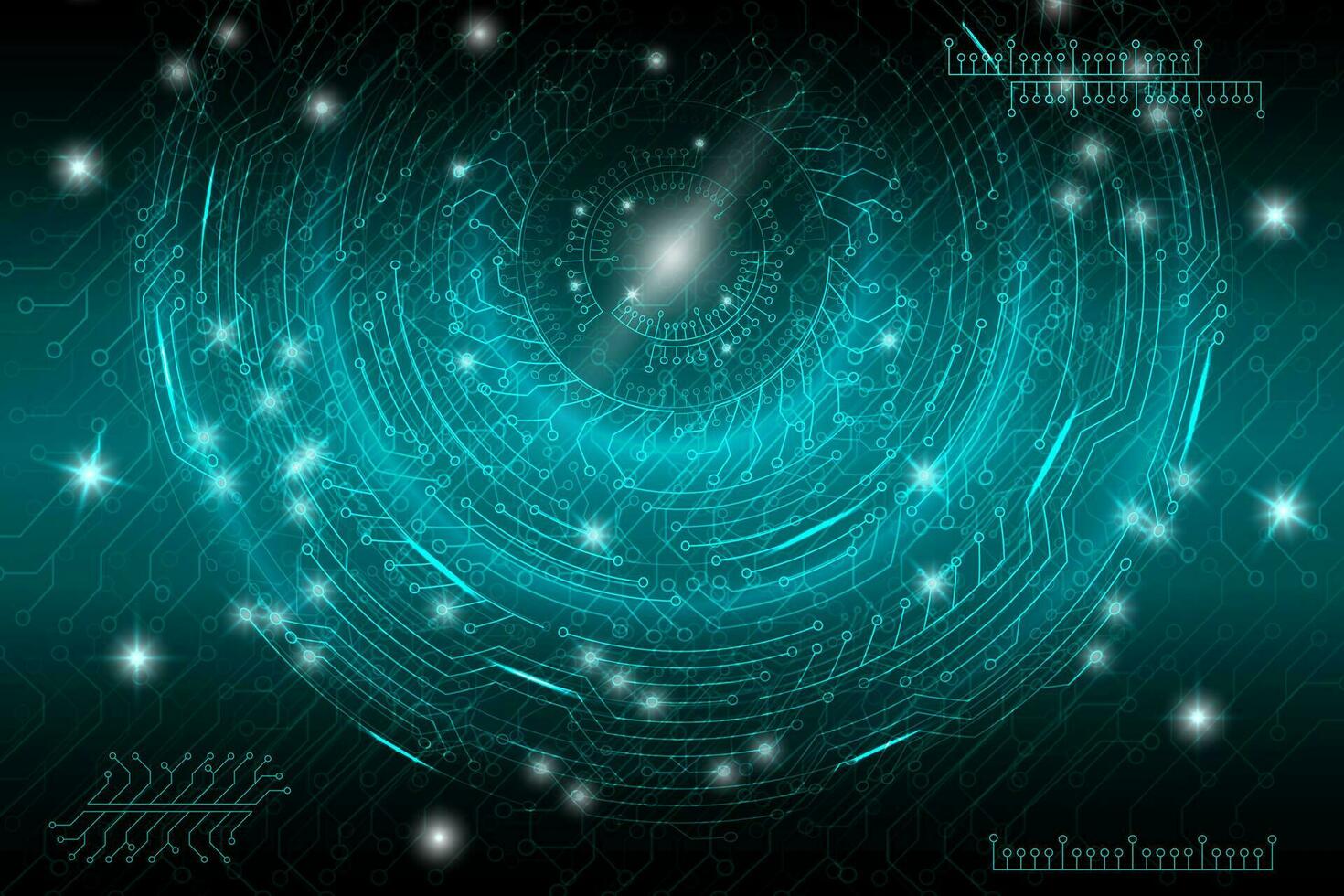 Blue futuristic technological background in cyberpunk style. Digital art. Design of postcards, poster, banner. Vector illustration