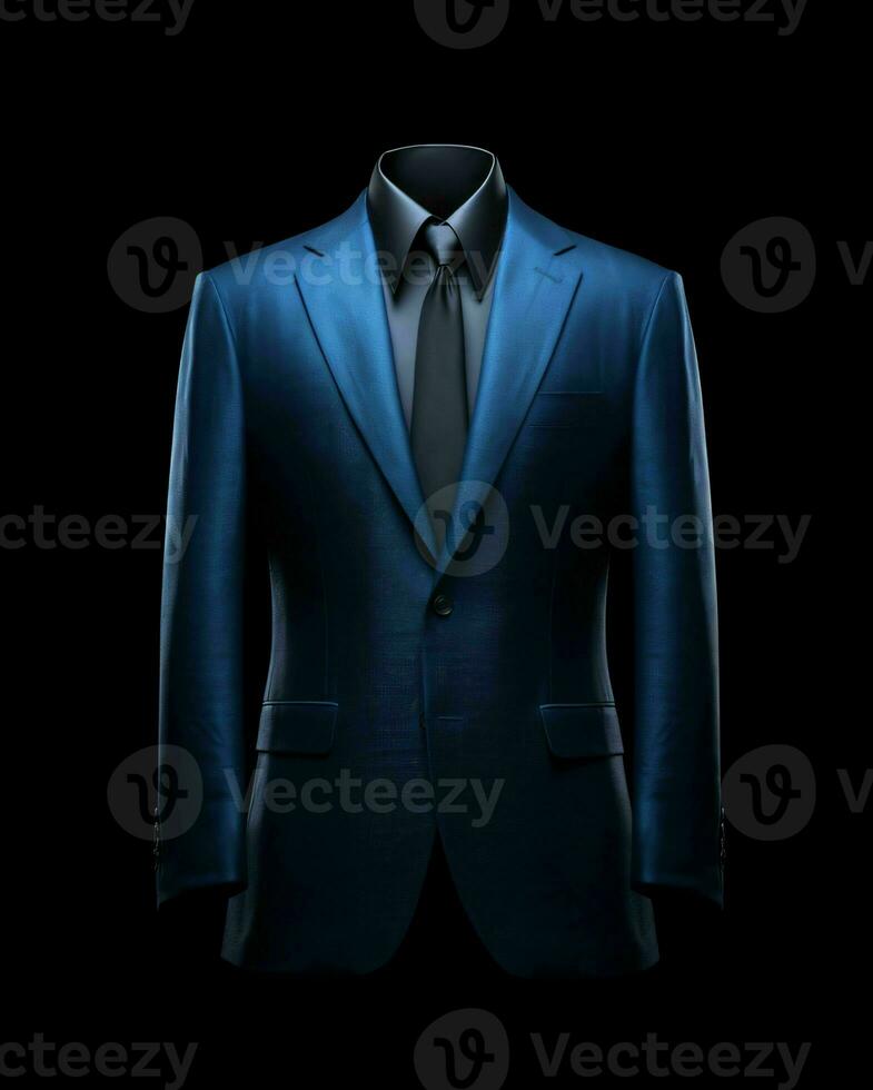 AI generated Elegant Blue Men's Suit Isolated on Black Background. Generative AI photo