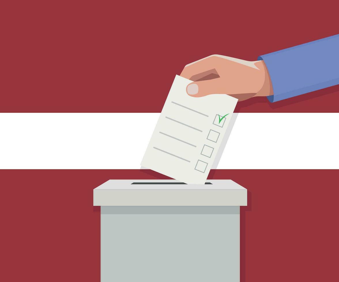 Latvia election concept. Hand puts vote bulletin vector