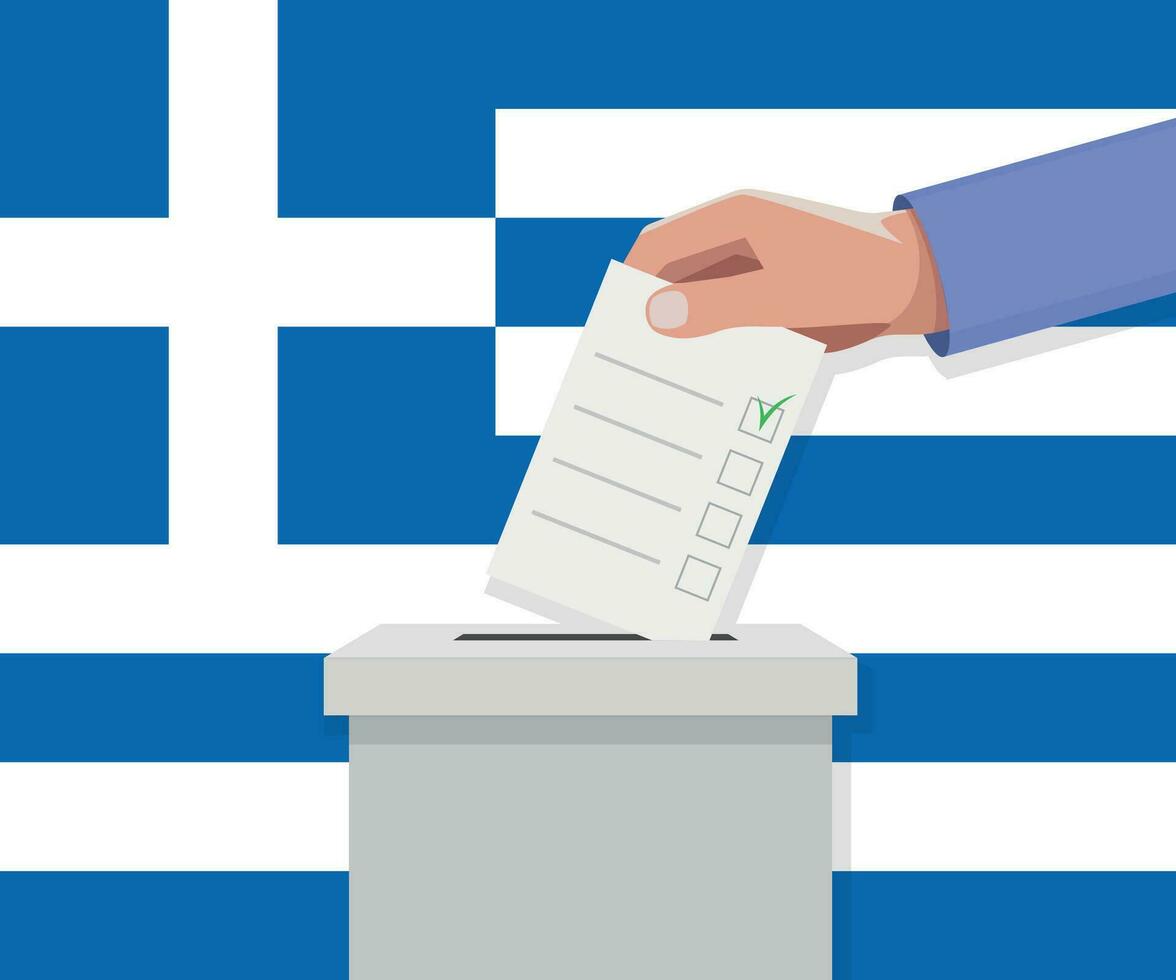 Grecia elección concepto. mano pone votar boletín vector