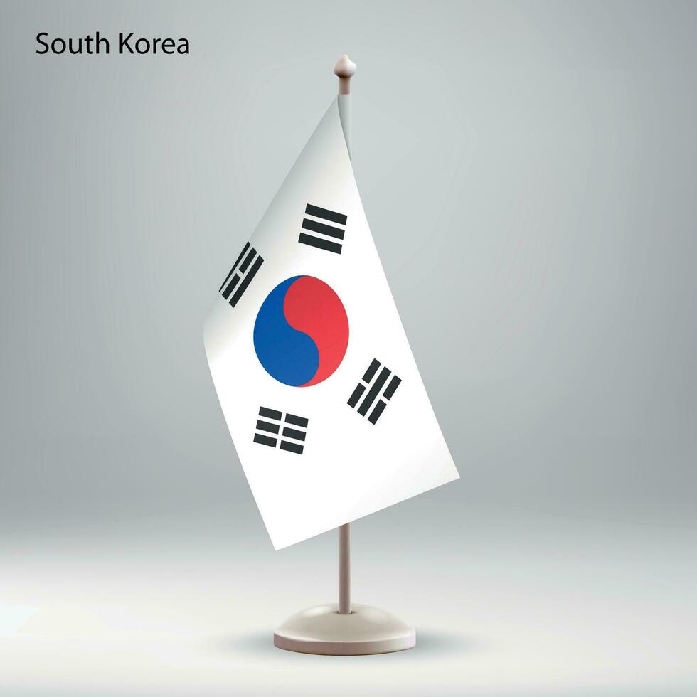 Flag of South Korea hanging on a flag stand. vector