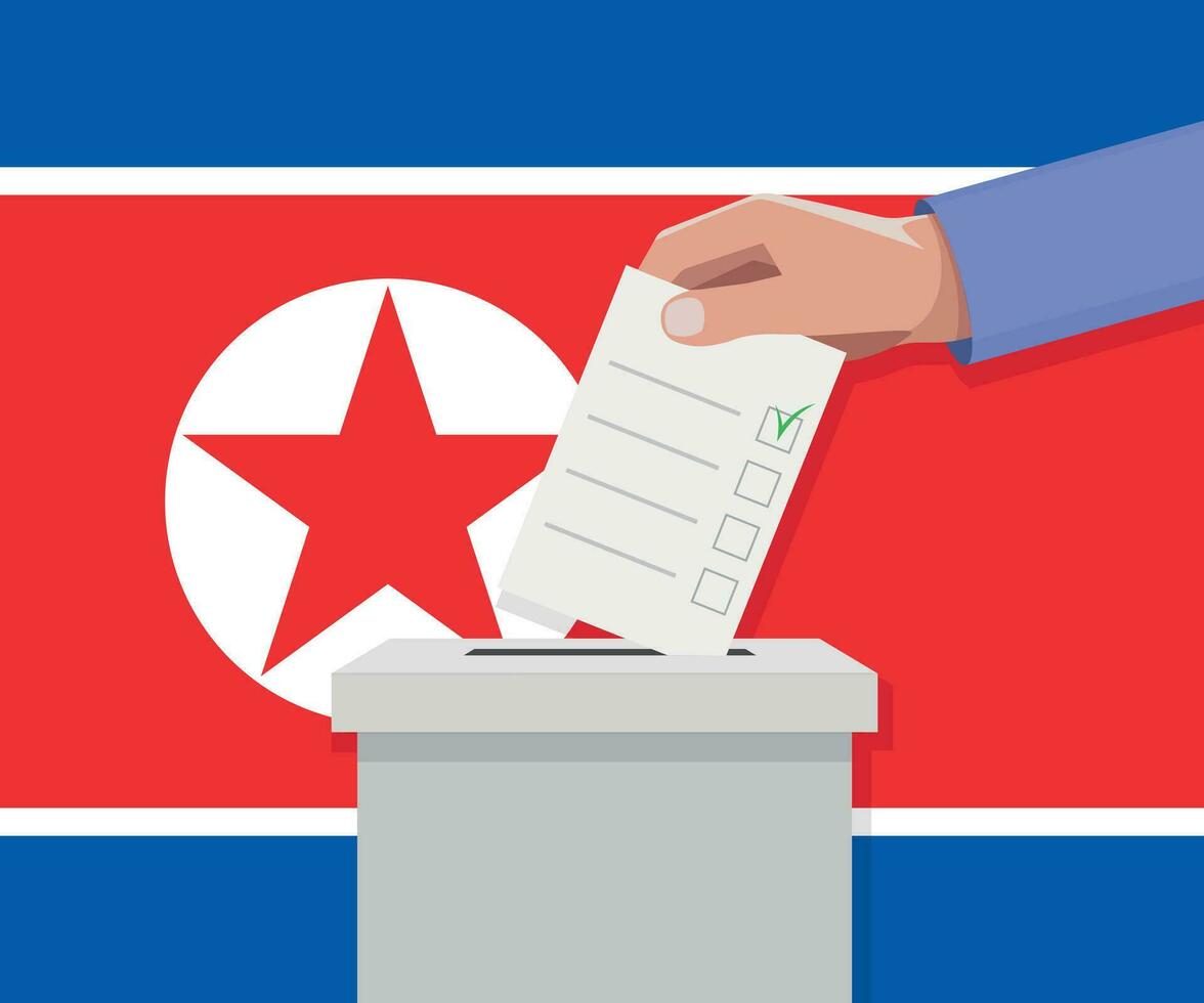 North Korea election concept. Hand puts vote bulletin vector