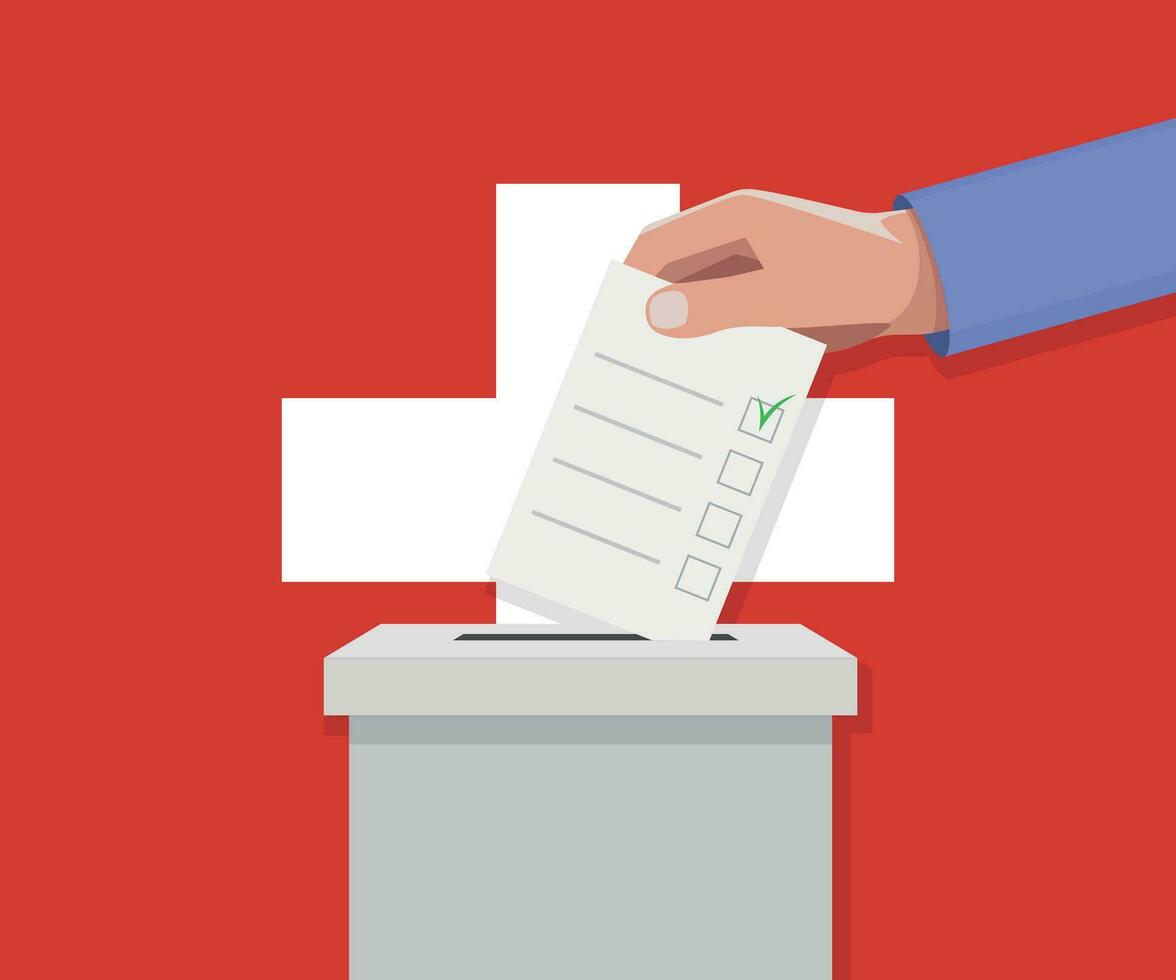 Suiza elección concepto. mano pone votar boletín vector