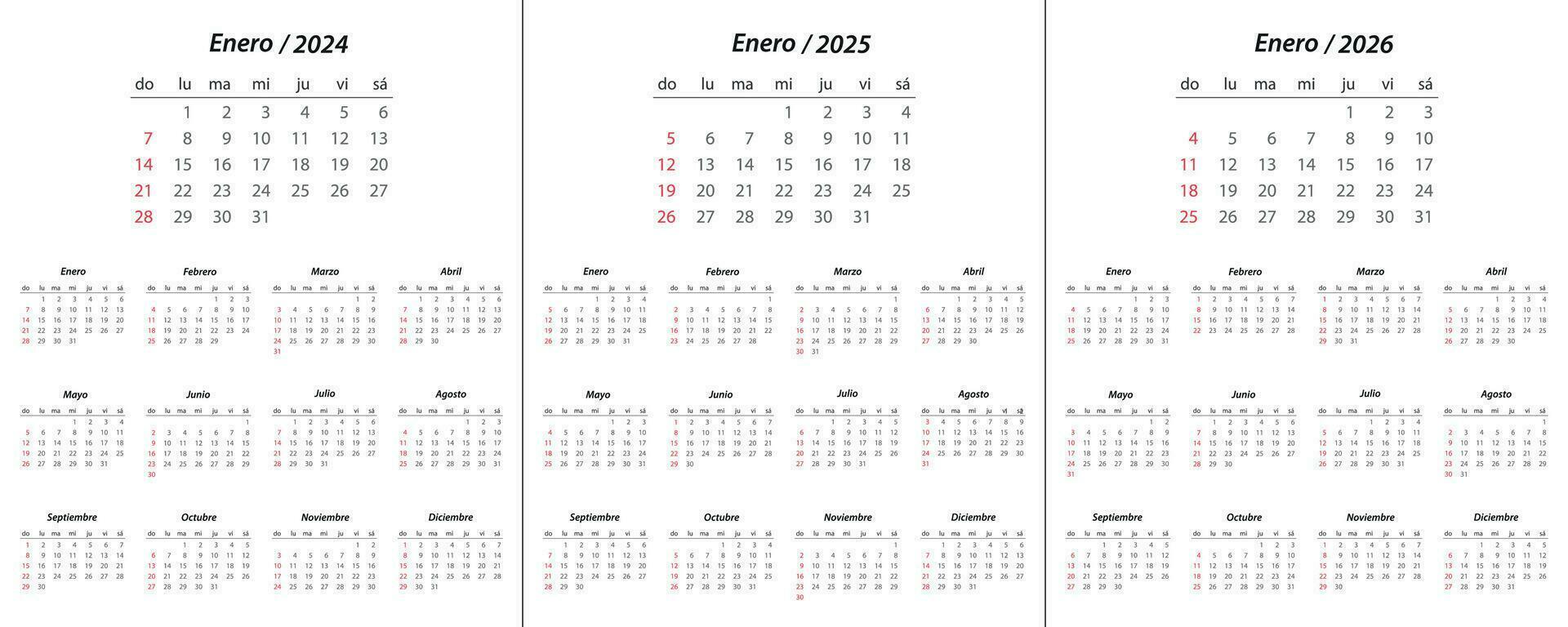 Calendar 2024, calendar 2025, calendar 2026 on spanish language week