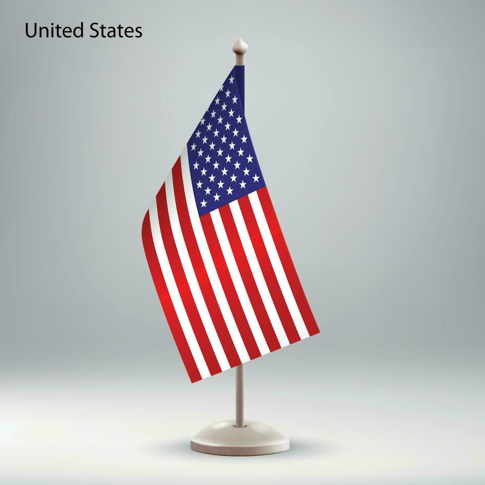 Flag of United States hanging on a flag stand. vector