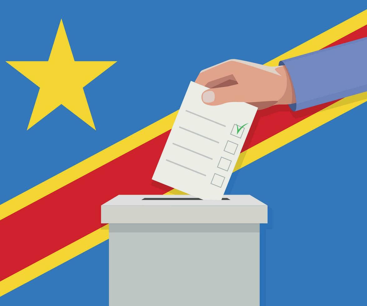 DR Congo election concept. Hand puts vote bulletin vector