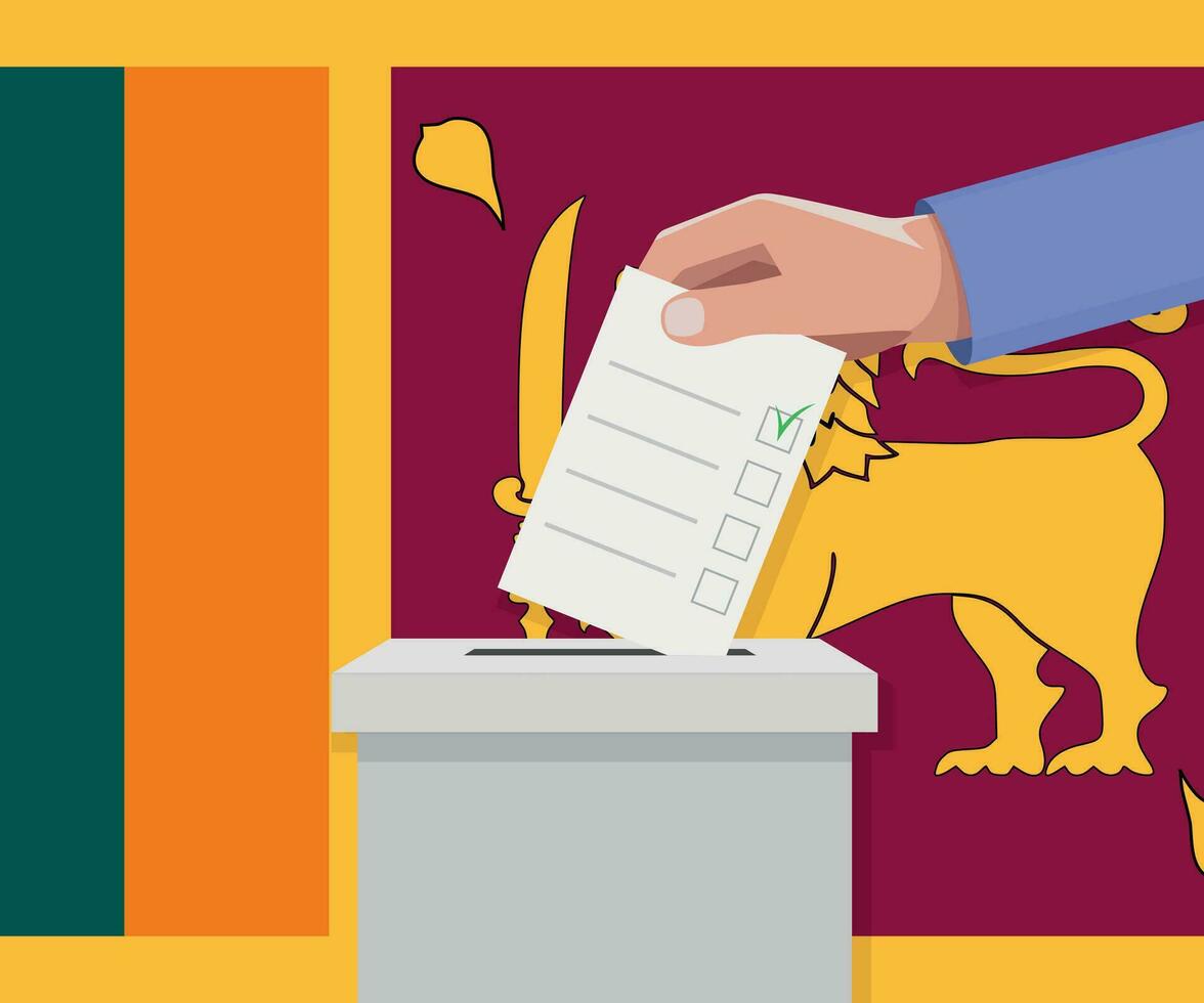 Sri Lanka election concept. Hand puts vote bulletin vector