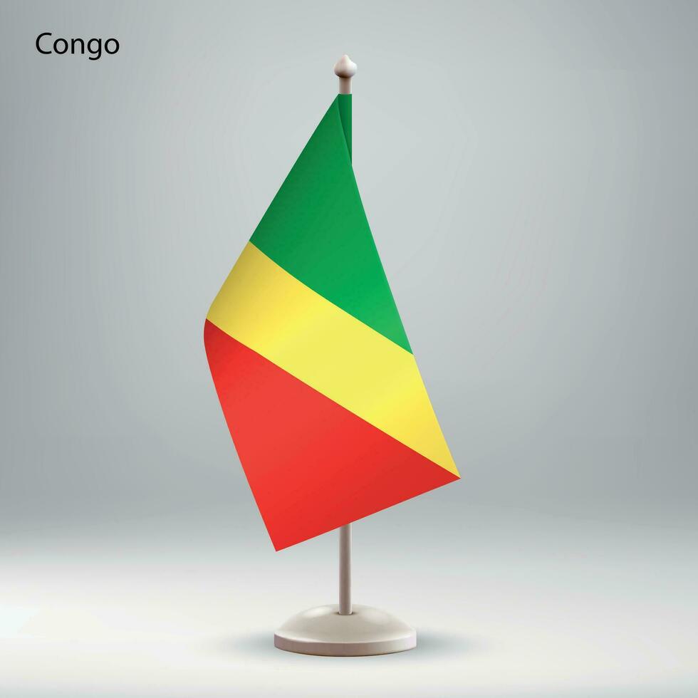 Flag of Congo hanging on a flag stand. vector