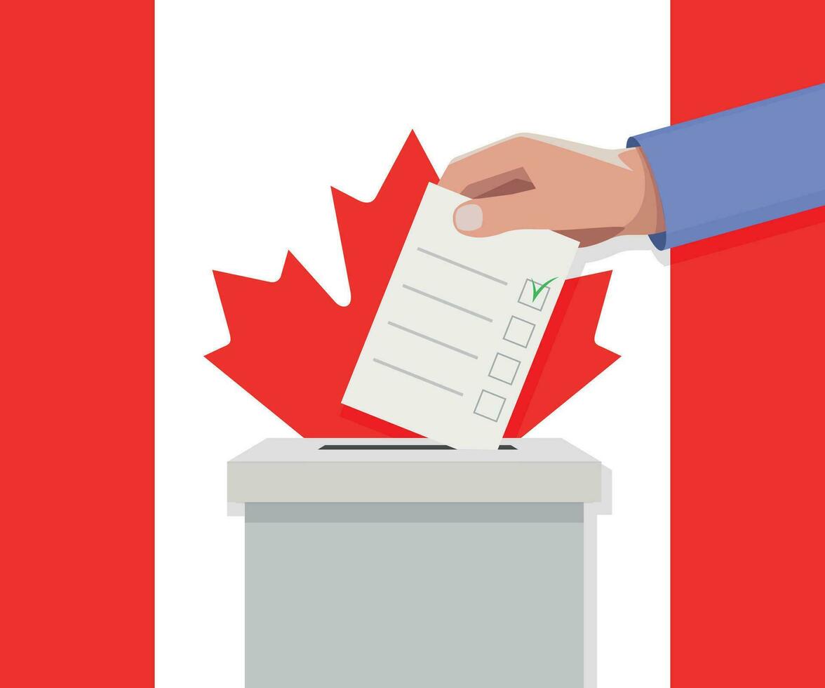 Canada election concept. Hand puts vote bulletin vector