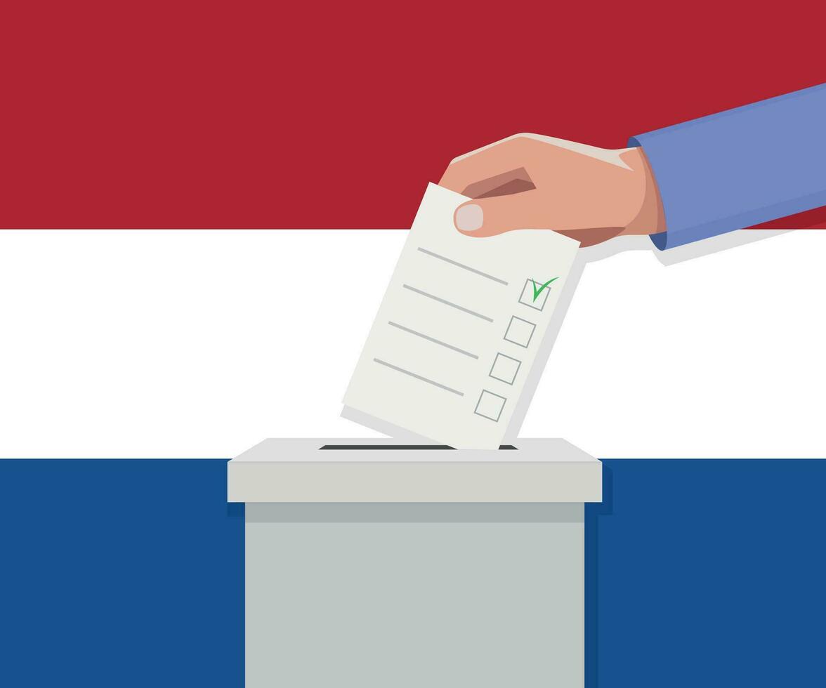 Netherlands election concept. Hand puts vote bulletin vector