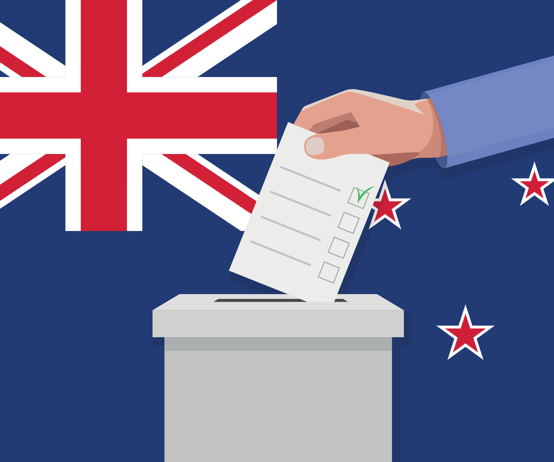 New Zealand election concept. Hand puts vote bulletin 36471780 Vector