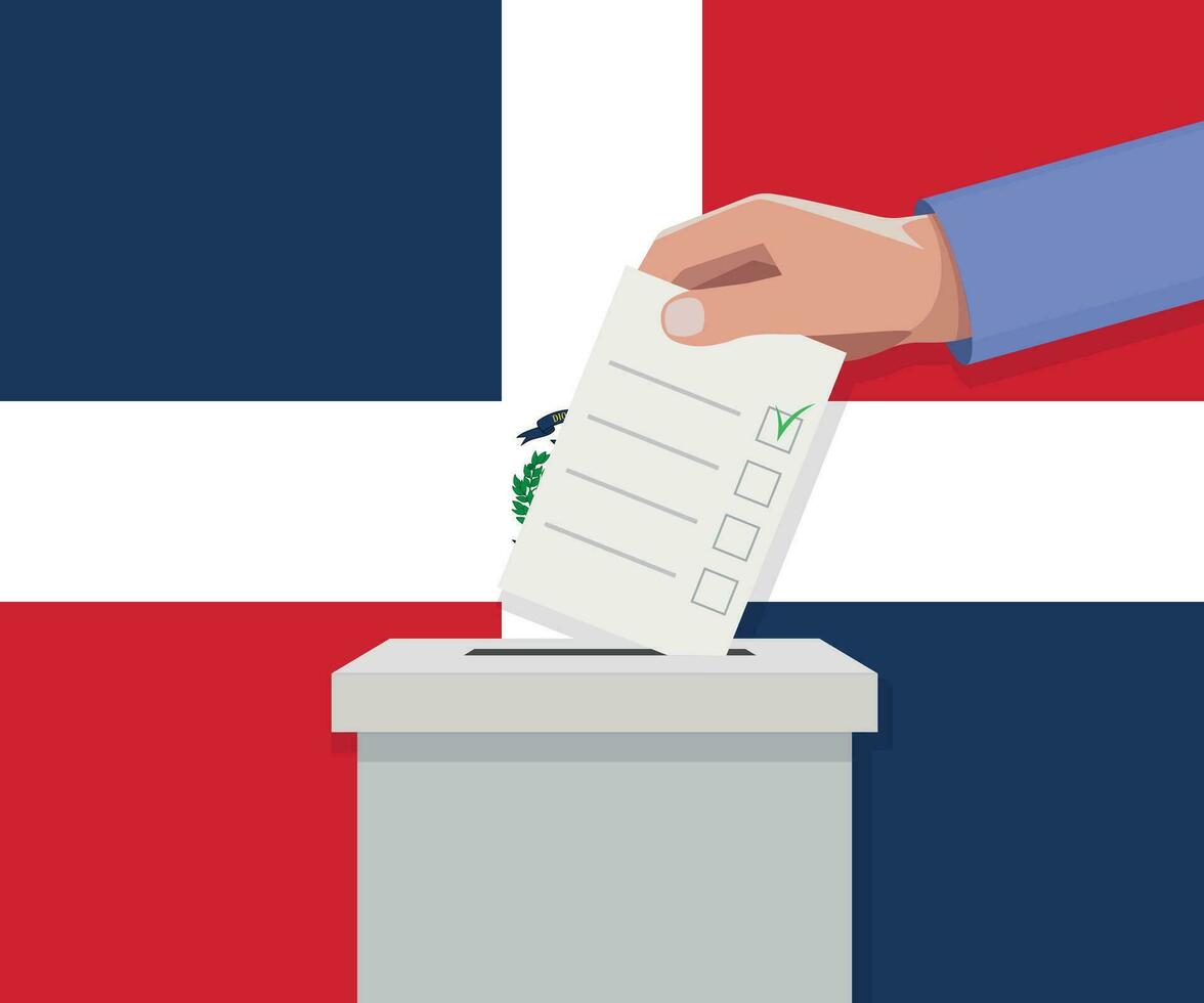 Dominican Republic election concept. Hand puts vote bulletin vector
