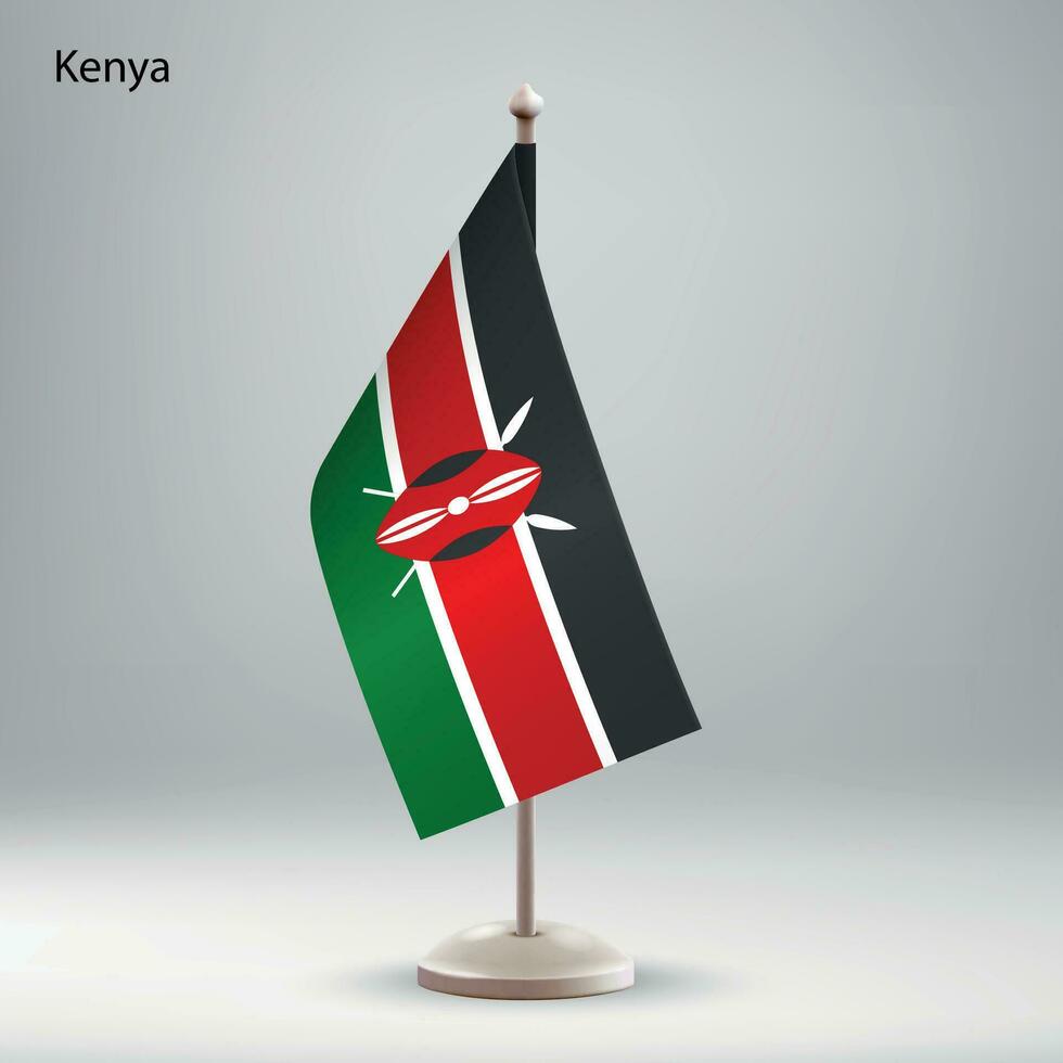 Flag of Kenya hanging on a flag stand. vector