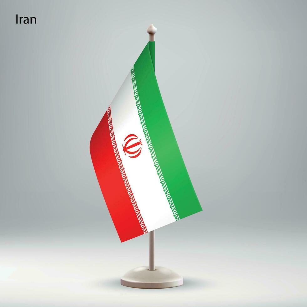 Flag of Iran hanging on a flag stand. vector