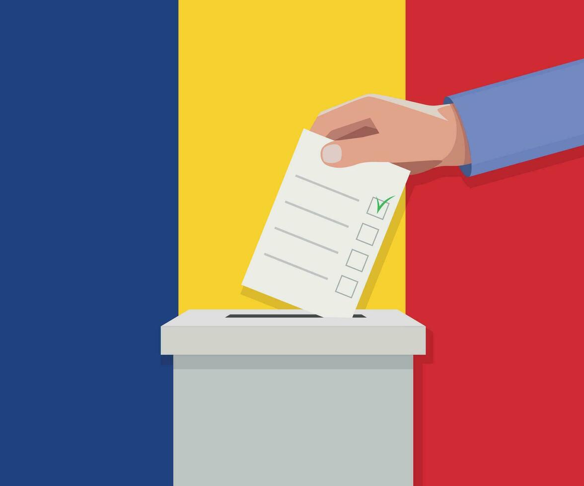 Romania election concept. Hand puts vote bulletin vector