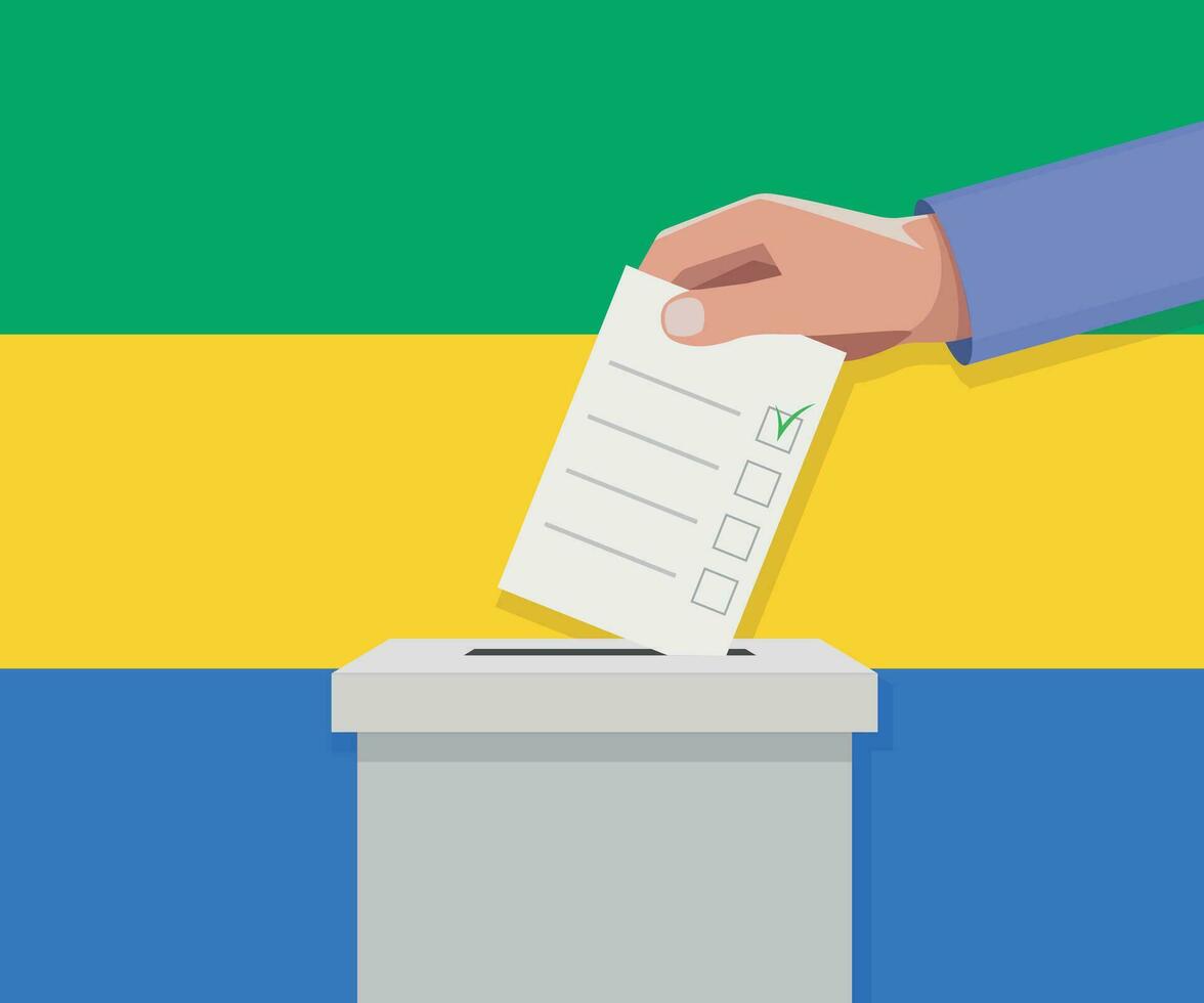 Gabon election concept. Hand puts vote bulletin vector