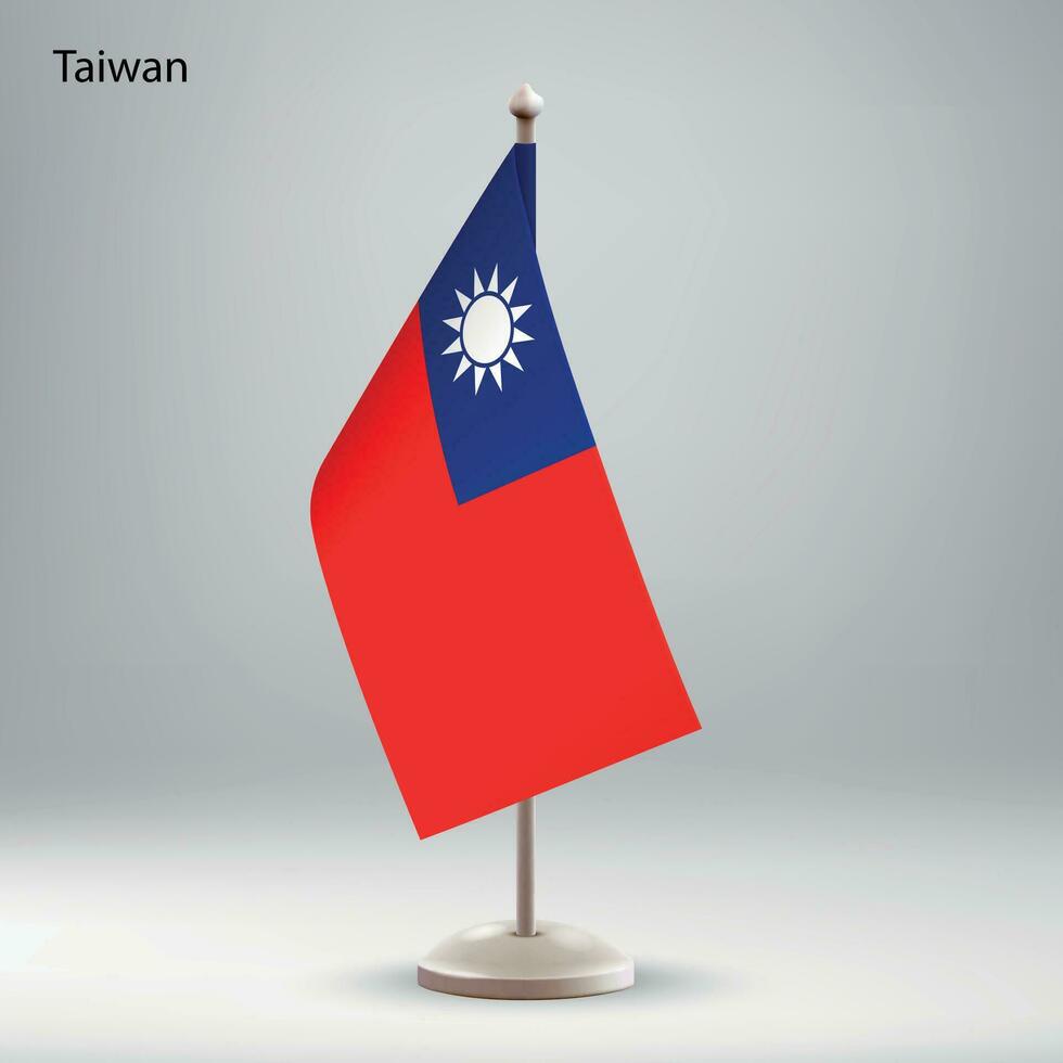 Flag of Taiwan hanging on a flag stand. vector