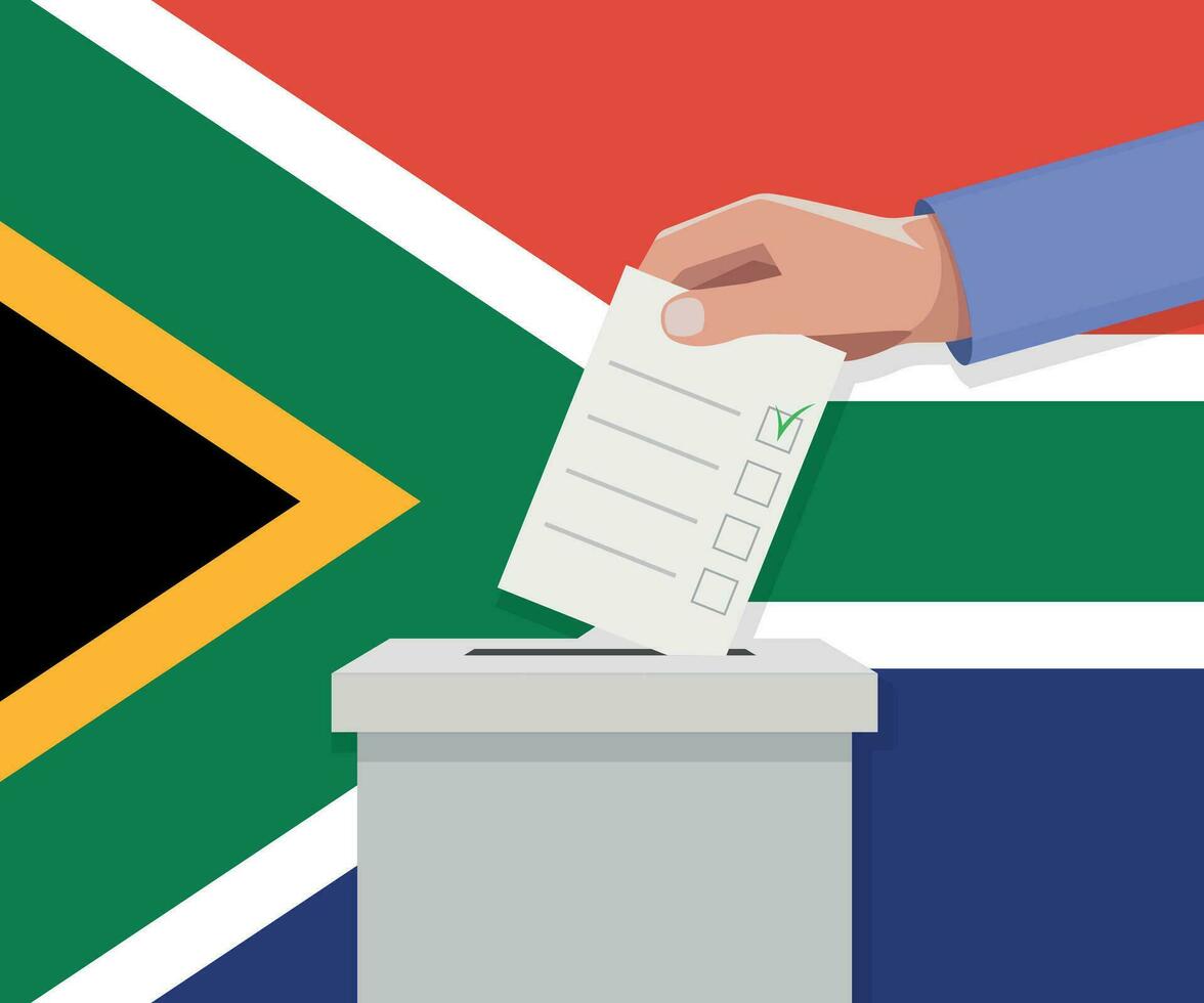 South Africa election concept. Hand puts vote bulletin vector