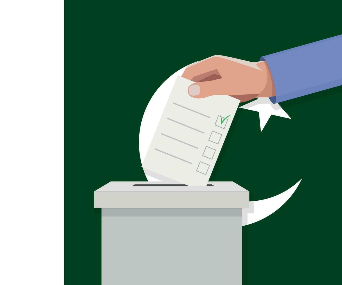 Pakistan election concept. Hand puts vote bulletin vector
