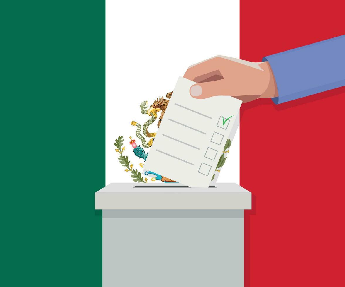 Mexico election concept. Hand puts vote bulletin vector