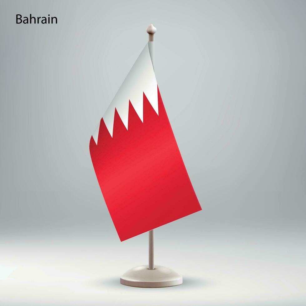Flag of Bahrain hanging on a flag stand. vector