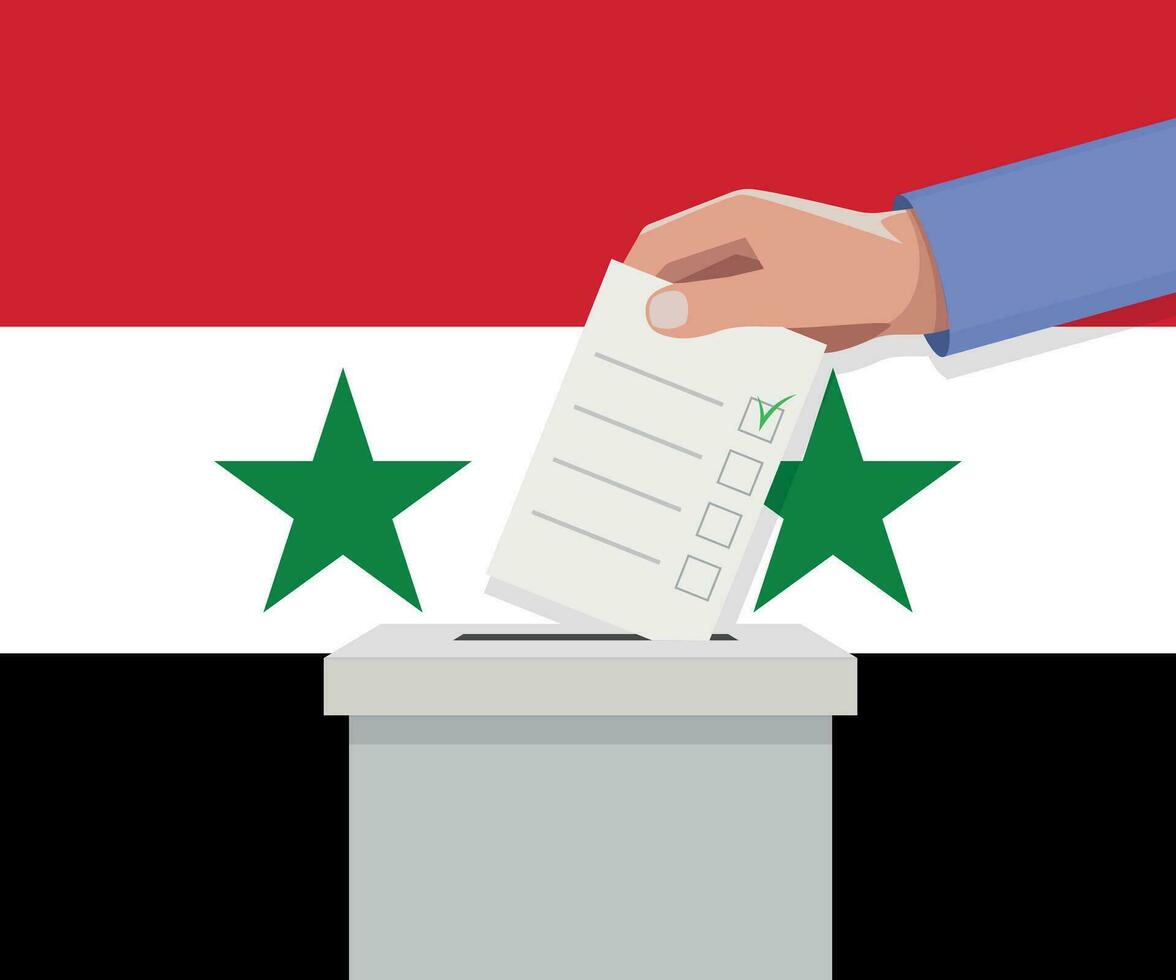 Syria election concept. Hand puts vote bulletin vector