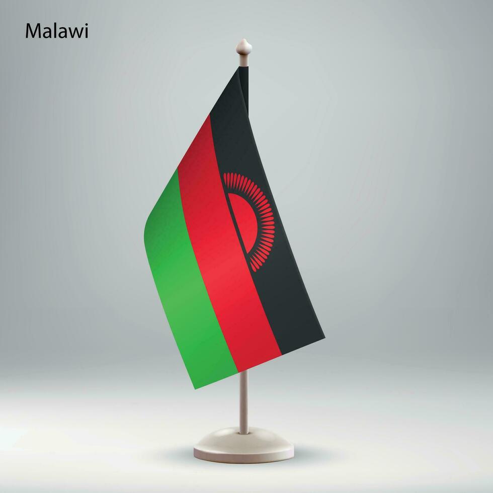 Flag of Malawi hanging on a flag stand. vector