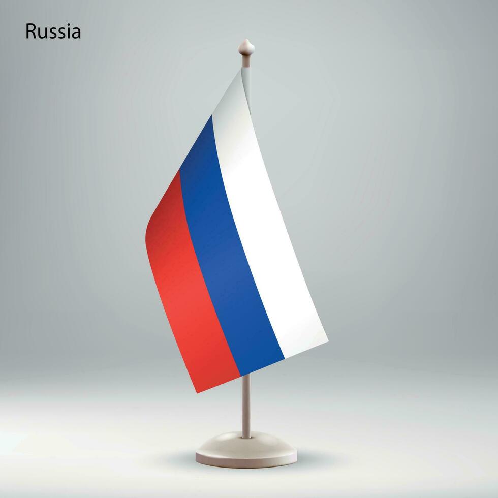bandera de Rusia colgando en un bandera pararse. vector