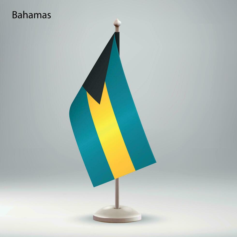 Flag of Bahamas hanging on a flag stand. vector