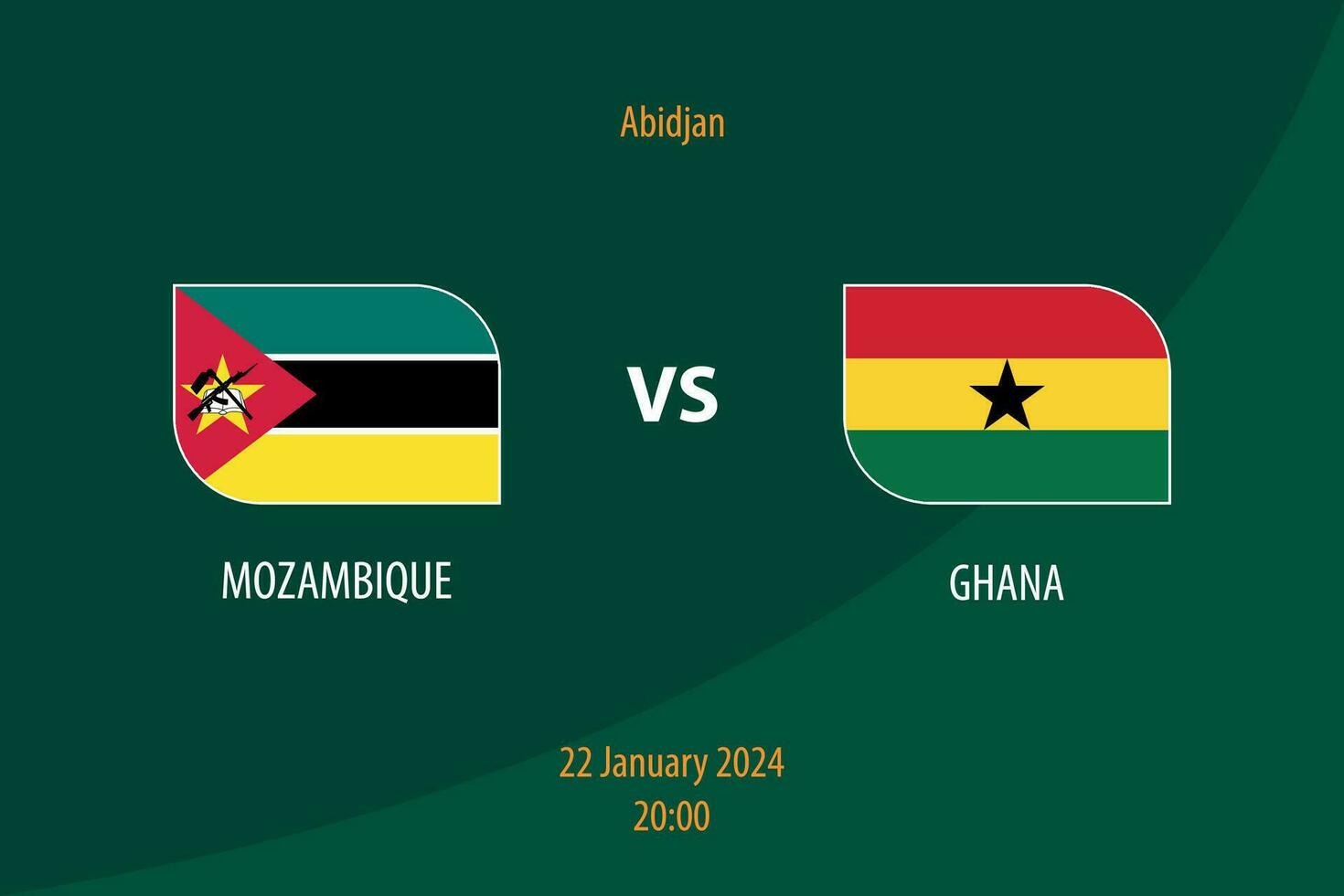 Mozambique vs Ghana fútbol americano marcador transmitir modelo vector