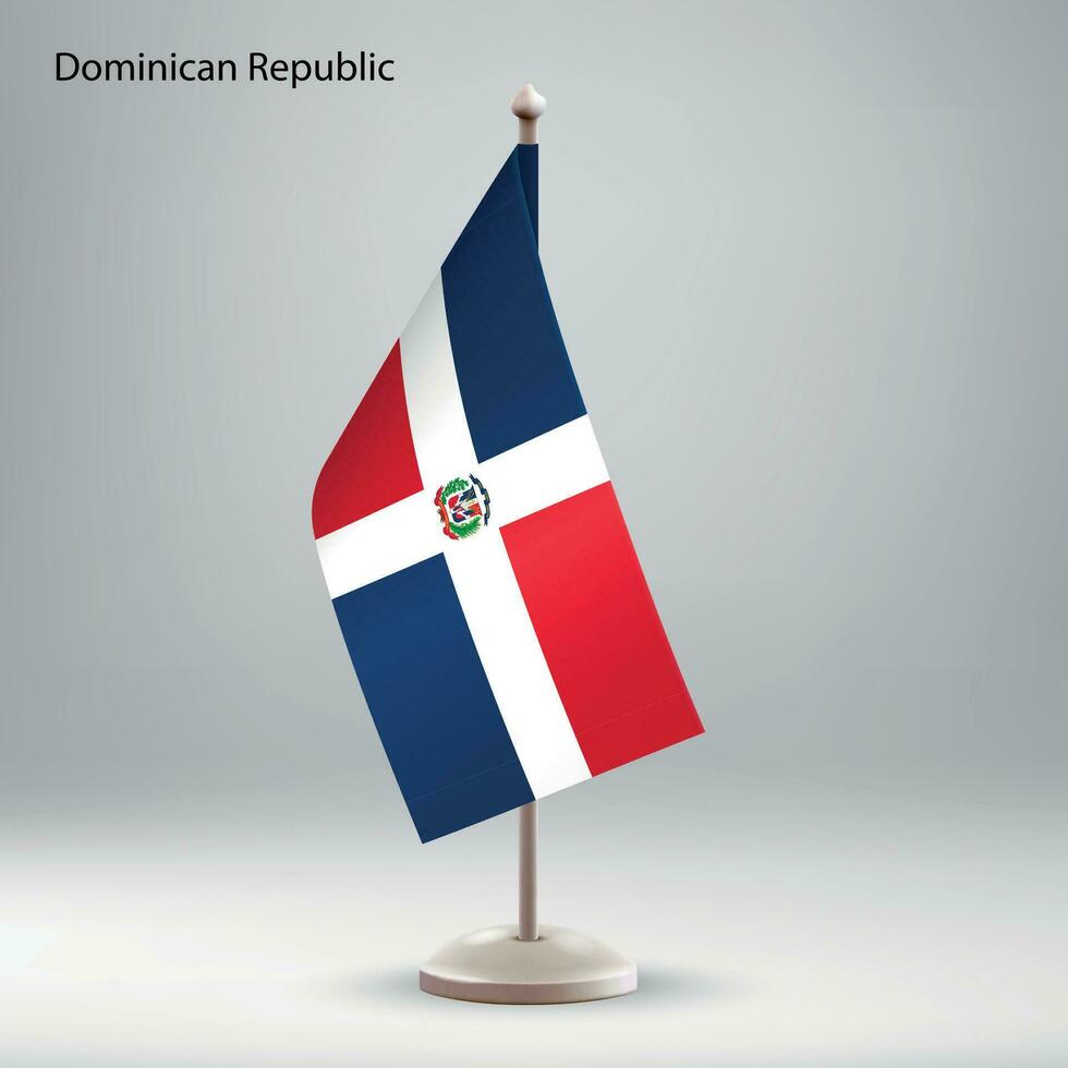 Flag of Dominican Republic hanging on a flag stand. vector