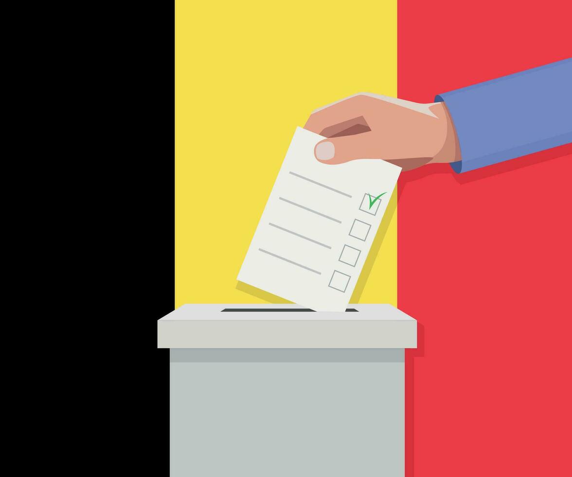 Belgium election concept. Hand puts vote bulletin vector