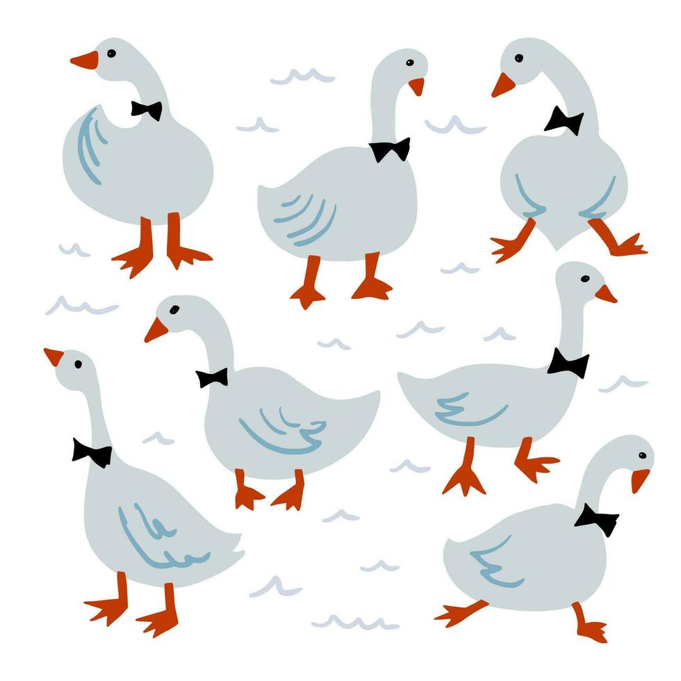 Goose  gentlemen cartoon vector set