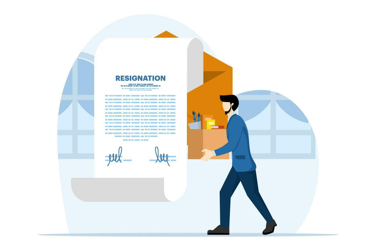professional businessman by writing resignation email. changing a new job or telling the boss, concept of dismissal or resignation, professional resignation letter to quit a job. vector